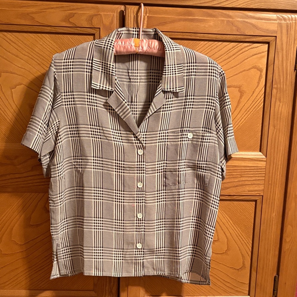 Anne Klein Black and White Plaid Button Down Shirt